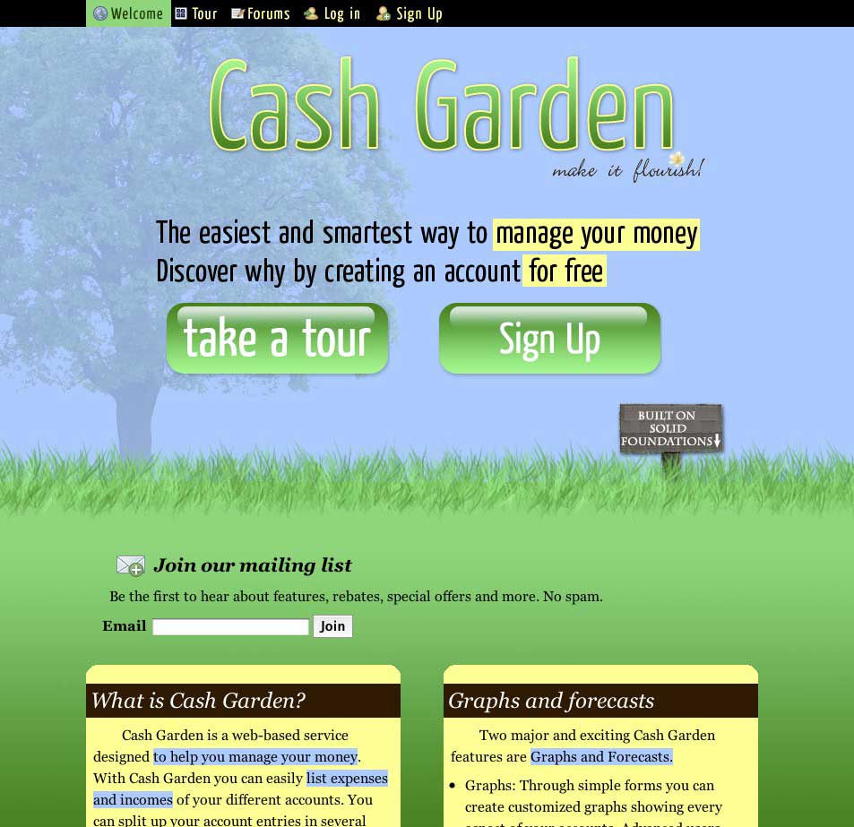 Screenshot of Web App Cash Garden